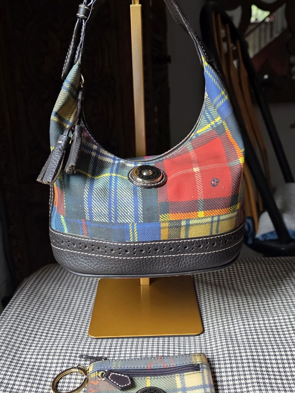 Vintage Dooney Ladybug Plaid Hobo Mini Bag & Matching Wallet Set